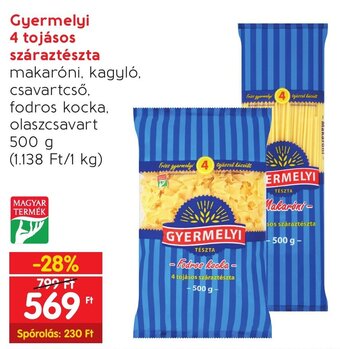 Spar Gyermelyi 4 tojásos száraztészta 500 g ajánlat