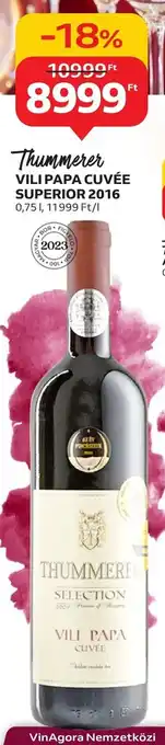 Auchan Thummerer VILI PAPA CUVÉE SUPERIOR 2016 0,75 l ajánlat