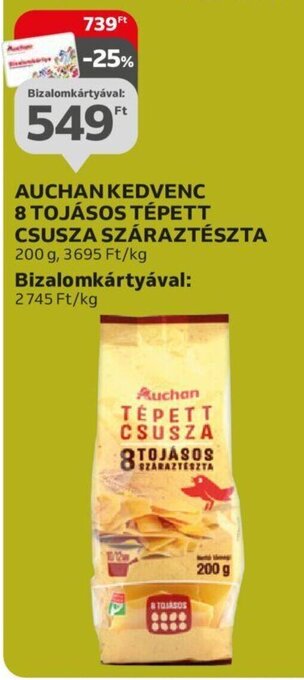 AUCHAN 8 TOJÁSOS TÉPETT CSUSZA SZÁRAZTÉSZTA 200 g