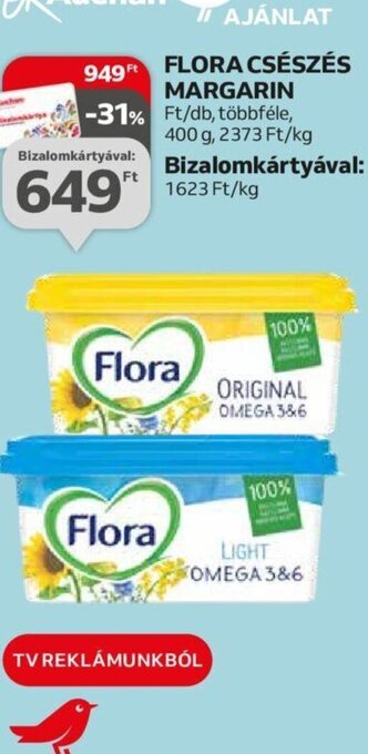 Auchan FLORA CSÉSZÉS MARGARIN, 400g ajánlat