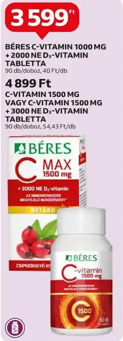 Auchan BÉRES C-VITAMIN 1000 MG + 2000 NE D3-VITAMIN TABLETTA ajánlat