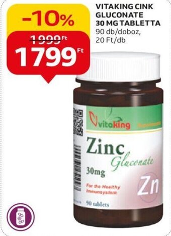 Auchan VITAKING CINK GLUCONATE 30 MG TABLETTA 90 db ajánlat
