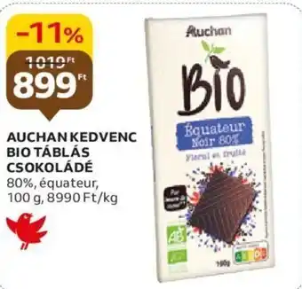 Auchan AUCHAN KEDVENC BIO TÁBLÁS CSOKOLÁDÉ 100g ajánlat