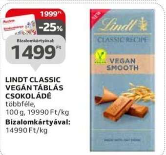 Auchan LINDT CLASSIC VEGÁN TÁBLÁS CSOKOLÁDÉ 100g ajánlat