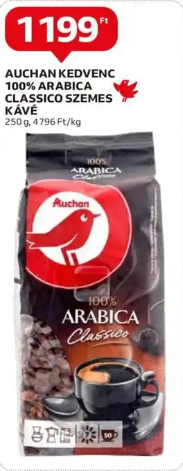 Auchan AUCHAN KEDVENC 100% ARABICA CLASSICO SZEMES KÁVÉ 250g ajánlat