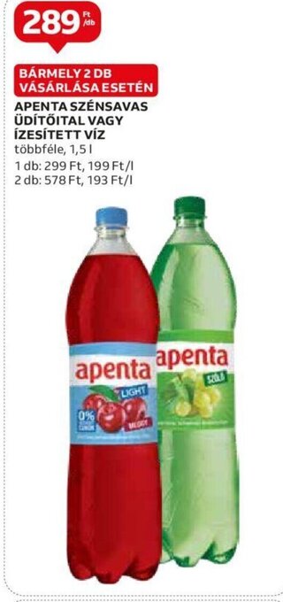 Auchan APENTA SZÉNSAVAS ÜDÍTŐITAL VAGY ÍZESÍTETT VÍZ 1,5l ajánlat