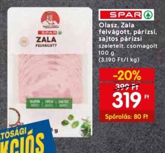 Spar SPAR Olasz, Zala felvágott, párizsi, sajtos párizsi 100 g ajánlat
