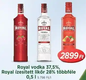 Real Royal vodka 37,5%, Royal ízesített likőr 28% többféle 0,5l ajánlat
