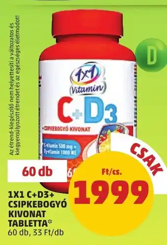 PENNY 1X1 C+D3+ CSIPKEBOGYÓ KIVONAT TABLETTA 60 db ajánlat