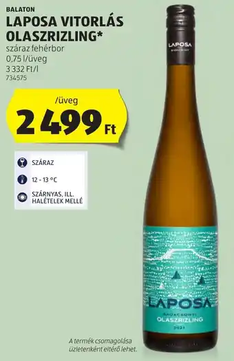 ALDI BALATON LAPOSA VITORLÁS OLASZRIZLING ajánlat