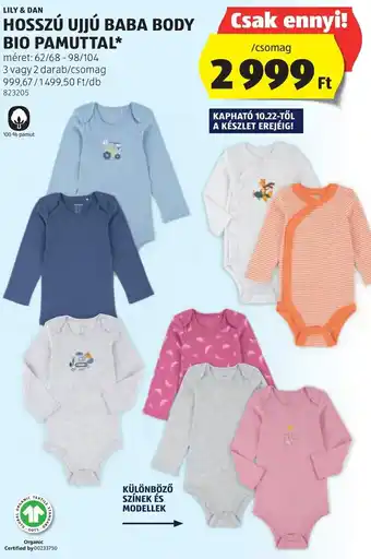 ALDI LILY & DAN HOSSZÚ UJJÚ BABA BODY BIO PAMUTTAL ajánlat