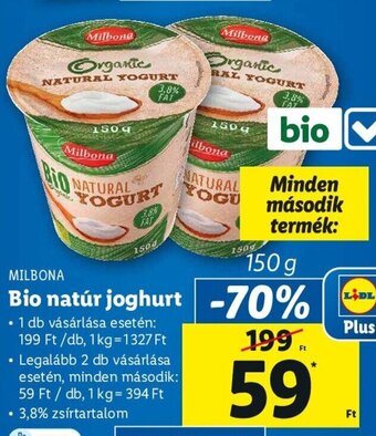 Lidl MILBONA Bio natúr joghurt 150 g ajánlat
