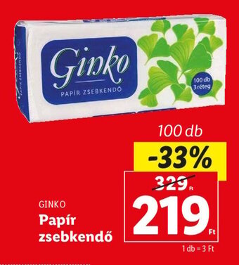 Lidl GINKO Papír zsebkendő 100 db ajánlat