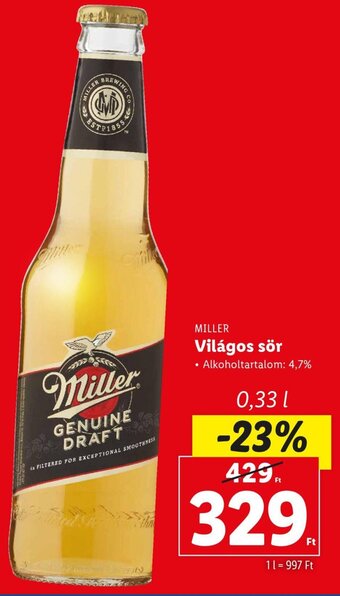 MILLER Világos sör 0,33 l