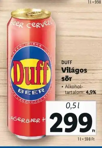 Lidl DUFF Világos sör 0,5 l ajánlat