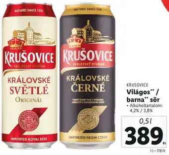 Lidl KRUSOVICE Világos / barna 4,2% / 3,8% 0,5l ajánlat
