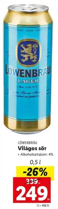 Lidl LÖWENBRÄU Világos sör 0,5l ajánlat