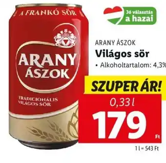 ARANY ÁSZOK Világos sör 0,33l