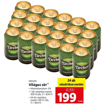 Lidl DREHER Világos sör 0,33l ajánlat