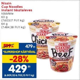 Spar Nissin Cup Noodles instant tésztaleves 63 / 64 g ajánlat