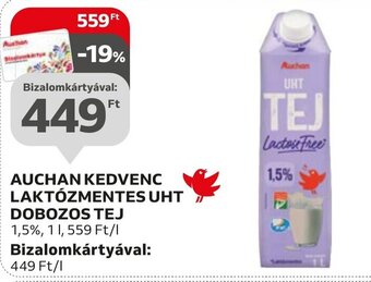 Auchan AUCHAN KEDVENC LAKTÓZMENTES UHT DOBOZOS TEJ 1 l ajánlat