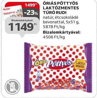 Auchan ÓRIÁS PÖTTYÖS LAKTÓZMENTES TÚRÓ RUDI 5x51g ajánlat