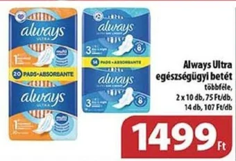 Coop Always Ultra egészségügyi betét 2 x 10 db / 14 db ajánlat