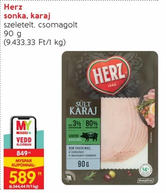 Spar Herz sonka, karaj 90 g ajánlat