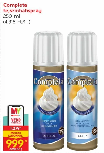 Spar Completa tejszínhabspray 250 ml ajánlat