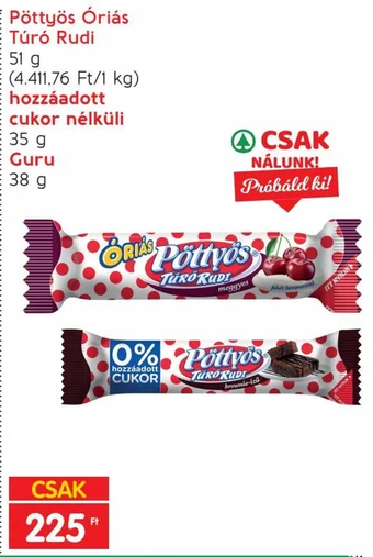Spar Pöttyös Óriás Túró Rudi stb. 51 - 35 g ajánlat