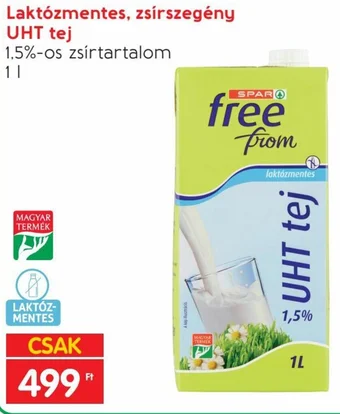 Spar Laktózmentes, zsírszegény UHT tej 1 l ajánlat
