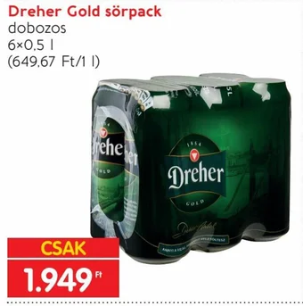 Spar Dreher Gold sörpack 6 x 0,5 l ajánlat