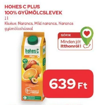 CBA HOHES C PLUS 100% GYÜMÖLCSLEVEK 1l ajánlat