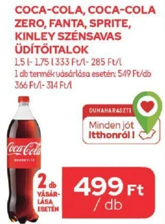CBA COCA-COLA, COCA-COLA ZERO, FANTA, SPRITE, KINLEY SZÉNSAVAS ÜDÍTŐITALOK 1,5l-1.75l ajánlat