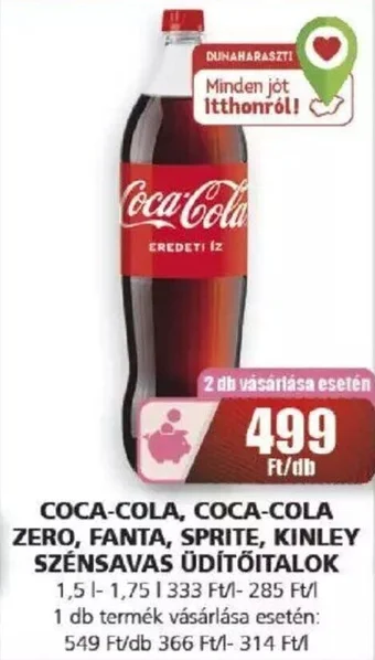 Príma COCA-COLA, COCA-COLA ZERO, FANTA, SPRITE, KINLEY SZÉNSAVAS ÜDÍTŐITALOK 1,5-1,75l ajánlat