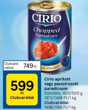 Tesco Cirio aprított vagy passzírozott paradicsom 500g ajánlat