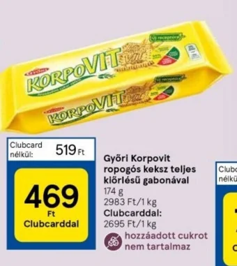 Tesco Győri Korpovit ropogós keksz teljes kiőrlésű gabonával 174 g ajánlat