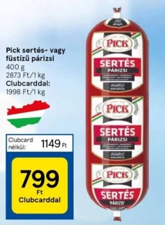 Tesco Pick sertés vagy füstízű párizsi 400g ajánlat