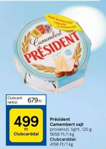 Tesco Président Camembert sajt 120g ajánlat