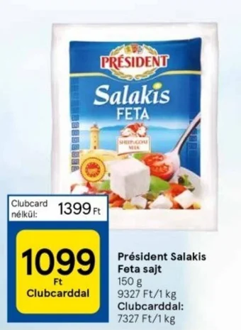 Tesco Président Salakis Feta sajt 150 g ajánlat