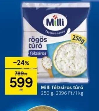 Tesco Milli félzsíros túró 250 g ajánlat