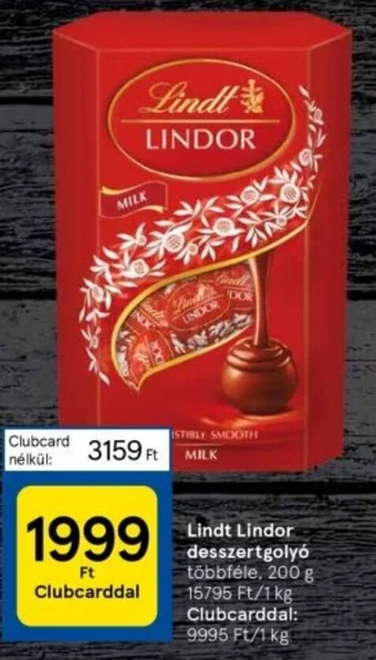 Tesco Lindt Lindor desszertgolyó 200g ajánlat