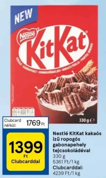 Tesco Nestlé KitKat kakaós ízű ropogós gabonapehely tejcsokoládéval 330 g ajánlat