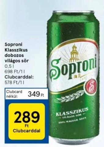 Tesco Soproni Klasszikus dobozos világos sör 0,5l ajánlat