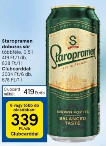 Tesco Staropramen dobozos sör 0,5l ajánlat