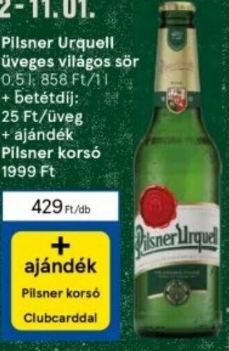 Tesco Pilsner Urquell üveges világos sör 0,5l ajánlat