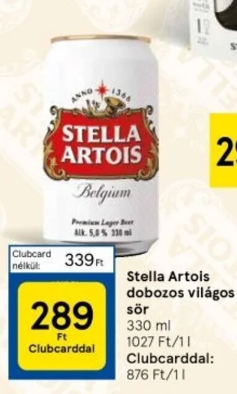Tesco Stella Artois dobozos világos sör 330ml ajánlat