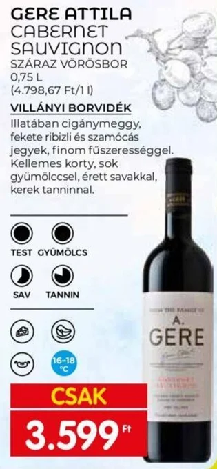 Spar GERE ATTILA CABERNET SAUVIGNON 0,75l ajánlat