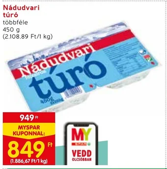 Spar Nádudvari túró 450g ajánlat