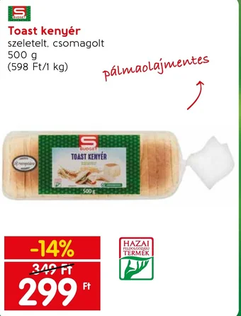 Spar SPAR BUDGET Toast kenyér 500g ajánlat